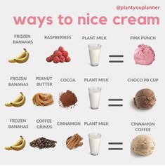 there are many different types of ice creams in the picture, including bananas and rasp