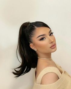 Cute Hair Photoshoot Ideas, Layered High Ponytail, Sleek Hair Styles Medium, Slick Pony Short Hair, Modern Prom Hair, Long Fun Hairstyles, Side Swept Ponytail Black Hair, Classy Slick Back Hairstyles Women, Elegant Hair Styles For Medium Length