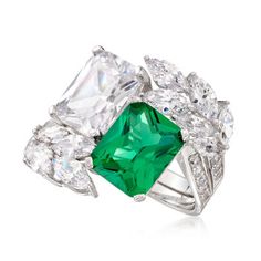 Ross-Simons - Simulated Emerald and 6.85 ct. t. w. Cubic Zirconia Ring in Sterling Silver. Size 8. Exclusively ours! The legendary legacy of Jackie Kennedy is captured in this spectacular Camelot-inspired replica of her engagement ring. Aglow with a radiant-cut 10x8mm simulated emerald and 6.85 ct. t. w. white CZs set in sterling silver. 3/4" wide. Simulated emerald and CZ ring. CZ weights are diamond equivalents. Emerald birthstones are the perfect gift for May birthdays. May Birthdays, Emerald Ring Vintage, Sapphire Necklace Pendants, Emerald Birthstone, Emerald Rings, Victorian Ring, Ring Emerald, Circle Pendant Necklace, Victorian Rings