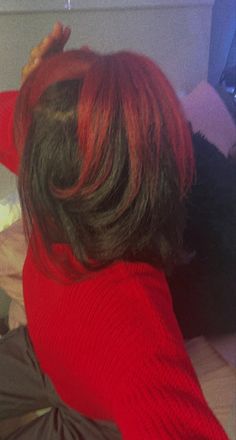 Red On Top Black On Bottom Hair, Half Black Half Red Hair, Half Red Half Black Hair, Straight Red Hair, Hair Aesthetic, Flat Iron Hair Styles, 4c Hair, Natural Hair Styles Easy