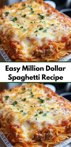 Searching for a flavorful dinner option? This Million Dollar Spaghetti Recipe is one of the best easy dinner ideas, offering a delightful combination of pasta, cheese, and savory sauce that makes for a perfect family meal. Million Dollar Spaghetti Recipe, Best Spaghetti Recipe, Spaghetti Casserole Recipe, Spagetti Recipe, Pasta Casserole Recipes, Baked Spaghetti Recipe, Million Dollar Spaghetti, Pasta Cheese