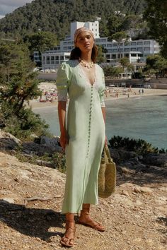 5 French-Girl Summer Dress Outfits to Try This Season | Who What Wear The Round Up, Bias Cut Skirt, Exclusive Dress, Pistachio Green, Maxi Jersey Dress