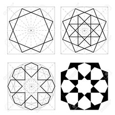 four different geometric designs in black and white