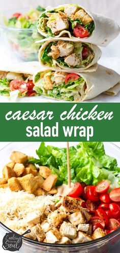 the salad wrap is made with chicken, lettuce and tomatoes