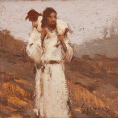 a painting of a man with two dogs on his shoulders