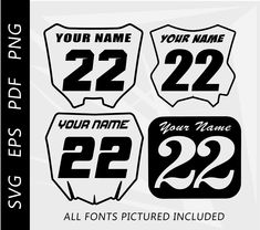 the number 22 stickers are shown in black and white