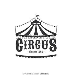 circus logo with a tent and the word circus in black on a white background stock photo