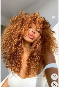 Copper Orange Curly Hair, Red Blonde Curly Hair, Golden Brown Hair Honey Curly Hair, Y2k Hair Dye Ideas Curly Hair, Curly Copper Hair With Highlights, Copper Hair With Blonde Highlights Curly, Strawberry Blonde Hair Tan Skin, Cooper Hair Color Curly, Hair Color Ideas Fall 2024