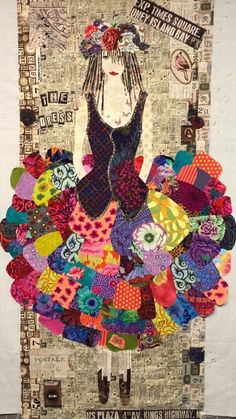 a collage of an image of a woman in a dress made out of fabric