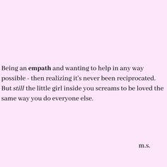 a pink background with the words being an empath and wanting to help in any way possible