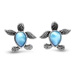 Oxidized sterling silver surrounds the beautiful Larimar gemstone that represents the shell of these gorgeous Turtle earrings. Discrete and elegant, they will bring a smile to anyone who notices them! 
 
Product Details:  Two 7x9mm larimar gemstones and sterling silver.

View more  of the Marahlago Sealife Collection! Ocean Style, Larimar Earrings, Prom Necklaces, Ocean Necklace, Queen Jewelry, Choker Collar Necklace, Larimar Jewelry, Turtle Earrings, Turtle Necklace