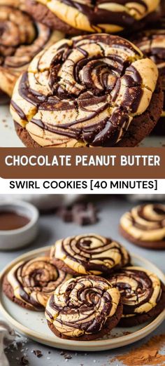 chocolate peanut butter swirl cookies on a plate