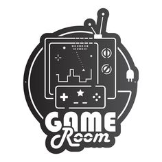 the logo for game room, which is designed in black and white with an image of a