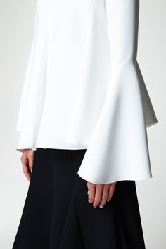 The Statement Top Cone Sleeve, Cascading Ruffles, Clothing Details, Looks Style, White Blouse, Minimal Fashion, Fashion Details, Minimalist Fashion, Sleeve Styles