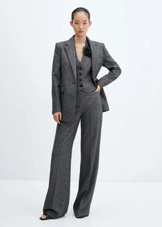 Wool suit pants - Women | Mango USA 3 Piece Suit Women, Suit Vest Women, Mango Trousers, Business Fits, Modern Maternity, Leather Sweater, Casual Suit Jacket, Jumpsuit Long Sleeve, Blazer Suit Women