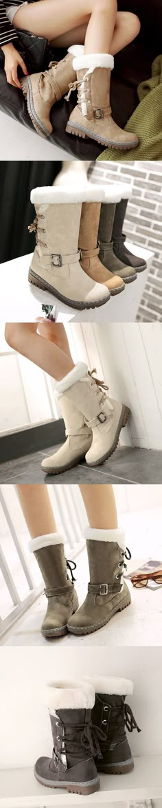 US$28.36  Buckle Fur Lining Mid Calf Flat Boots Winter Outfits Elegant, Girls Winter Outfits, Fashion For Teens, Winter Outfits Casual, Looks Country, Spring Boots, Winter Work, Cute Boots, Winter Outfits For Work