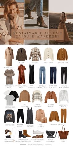 Sustainable Autumn Capsule Wardrobe, Boho Minimalist Capsule Wardrobe, Autumn Looks Outfits, Sustainable Fall Fashion, Winter Capsule Wardrobe 2020, Nursing Capsule Wardrobe Fall, True Autumn Romantic Style, Neutral Fall Wardrobe, Autumn Travel Wardrobe