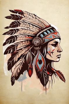 Our Native American Tattoo design is a stunning work of art that celebrates the beauty and power of indigenous cultures. Whether you choose to wear it as a tattoo or as artwork on Redbubble products, it's a testament to the spiritual and artistic richness of Native American heritage. Shop now and experience the wonder. Indigenous Poster Design, Native Girl Tattoo, Indian Women Tattoo, Cherokee Tattoos, Tribe Tattoo, Native American Tattoo Designs, Tattoo Poster