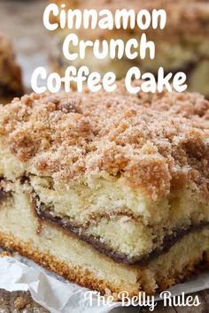 cinnamon crunch coffee cake is cut in half