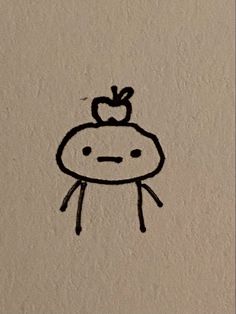 a drawing of a person with an apple on top of their head, drawn in black ink