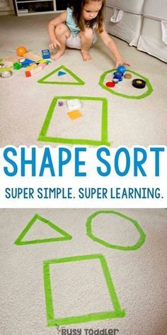 Super Simple Shape Sorting Activity - easy indoor activity; easy math activity #busytoddler #toddler #toddleractivity #easytoddleractivity #indooractivity #toddleractivities #preschoolactivities #homepreschoolactivity #playactivity #preschoolathome Shape Sorting Activities, Uppfostra Barn, Easy Indoor Activities, Easy Math Activities, Easy Toddler Activities, Shapes Preschool, Shapes Activities, Simple Math, Sorting Activities