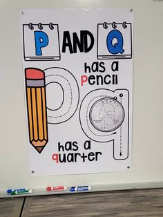 there is a poster on the wall that says and has a pencil as a quarter