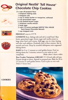 a recipe for chocolate chip cookies on a plate