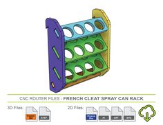 french cleat spray paint can storage rack holds 12 cans of aerosol spray paint to attach to a french cleat storage wall in a woodshop made of plywood on a cnc router machine from 3d and 2d models French Cleat Wall, Cleat Wall, French Cleat System, Can Rack, Workshop Cabinets, Mitre Saw Stand, Cnc Router Projects, Workbench Plans Diy, Spray Paint Cans