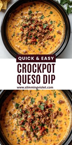 two bowls filled with crockpot queso dip