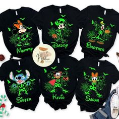 Disney Halloween Diy, Disney Skeleton, Disneyland Family Shirts, Skeleton Shirts, Personalized Disney Shirts, Disney Halloween Parties, Disney World Halloween, Character Disney, Disney Family Vacation Shirts