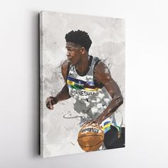 a painting of a basketball player holding a ball