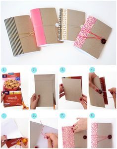 the instructions for how to make a diy book with paper and buttons on it