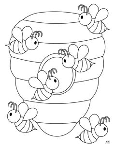 three bees in a honey pot coloring page