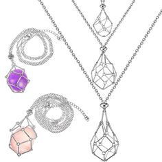 PRICES MAY VARY. Ample to Use and Share: each package comes with 3 crystal cage necklaces, providing buyers with 3 size options; It's ideal for customers who want variety or are in need of gifting options Proper Size to Wear: this crystal pendant necklace is available in 3 size options to accommodate most customers' needs; Small is about 17.7 inches/ 45 cm+1.97 inches/ 5 cm, medium is about 23.6 inches/ 60 cm+2.36 inches/ 6 cm, and large is about 29.5 inches/ 75 cm+2.76 inches/ 7 cm Quality Mate Stone Holder Necklace, Crystal Holder Necklace, Crystal Necklace Holder, Crystal Cage, Caged Necklace, Crystal Holder, Diy Gold, Gold Diy, Necklace Holder