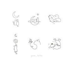 some drawings of cats and moon on a white background