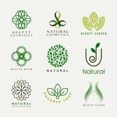 the logos for natural cosmetics and beauty products are shown in green colors, with leaves on them