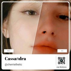 two different images of a woman's face and the words cassendra on it