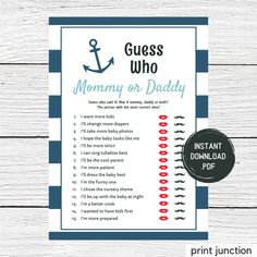 a printable guess who mommy or daddy game with an anchor on the front and blue stripes