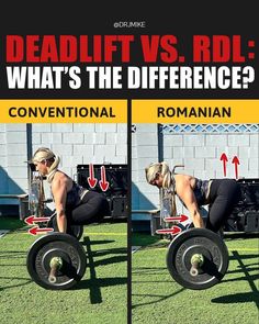 a woman squats on a barbell with the words deadlift vs rdl what's the difference?