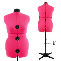 two mannequins are shown with one pink and the other black, both have buttons