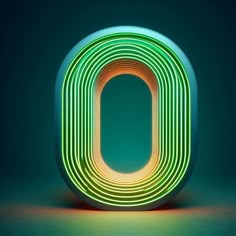 the letter o is lit up in green and orange colors, with an unusual shape