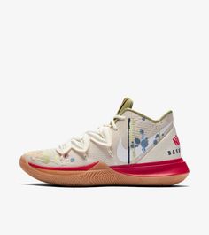 the nike kyrie 5 basketball shoe in white and red