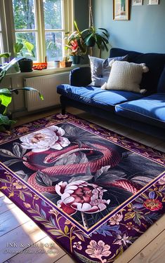 a living room filled with furniture and a large rug