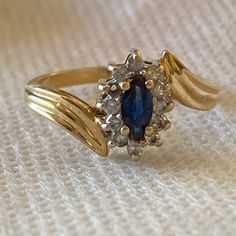 Beautiful Gently Worn 14kt Yellow Gold Ring With Real Sapphire And Diamonds. Size 6. Vintage Wedding Rings Sapphire, Accessory Inspo, Sapphire Wedding Rings, Diamonds Ring, 6 Rings, Wedding Rings Vintage, Ring Color, Blue Sapphire Rings, Natural Blue Sapphire