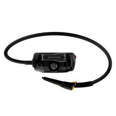 a camera attached to a black cord on a white background