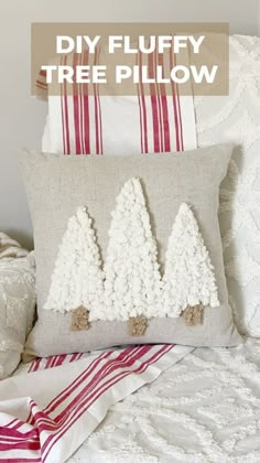 the diy fluffy tree pillow is made with yarn