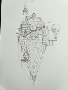 this is a drawing of a castle in the sky