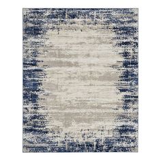 an area rug with blue and white colors on the bottom, in front of a white background