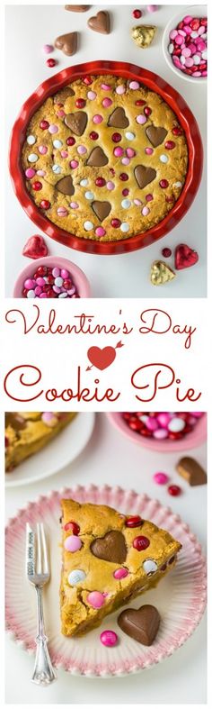 valentine's day cookie pie with chocolate hearts