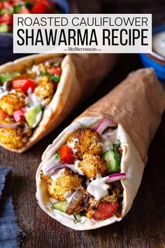 roasted cauliflower shawarma recipe on a wooden table